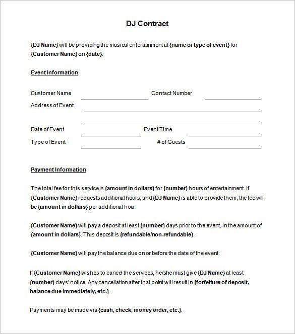 Dj Services Contract Template Brilliant Dj Contract Template Sample with Blank event