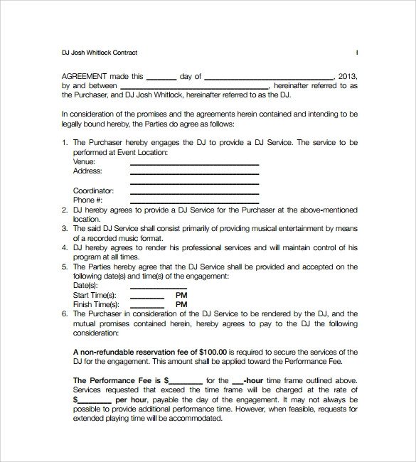 Dj Services Contract Template Dj Contract 12 Download Documents In Pdf
