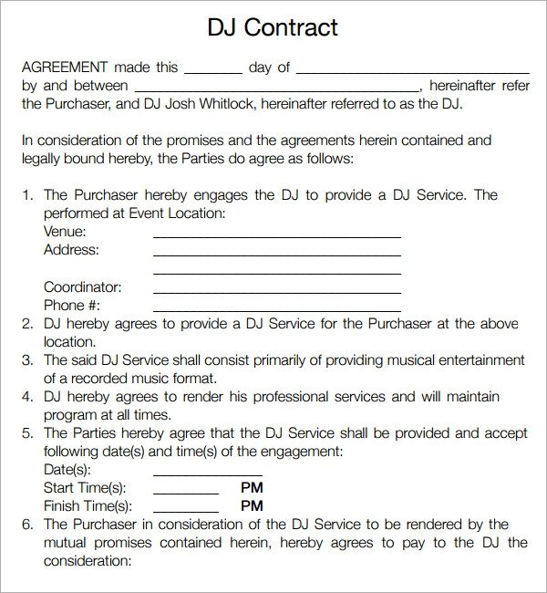 Dj Services Contract Template Dj Contract 20 Download Documents In Pdf Google Docs