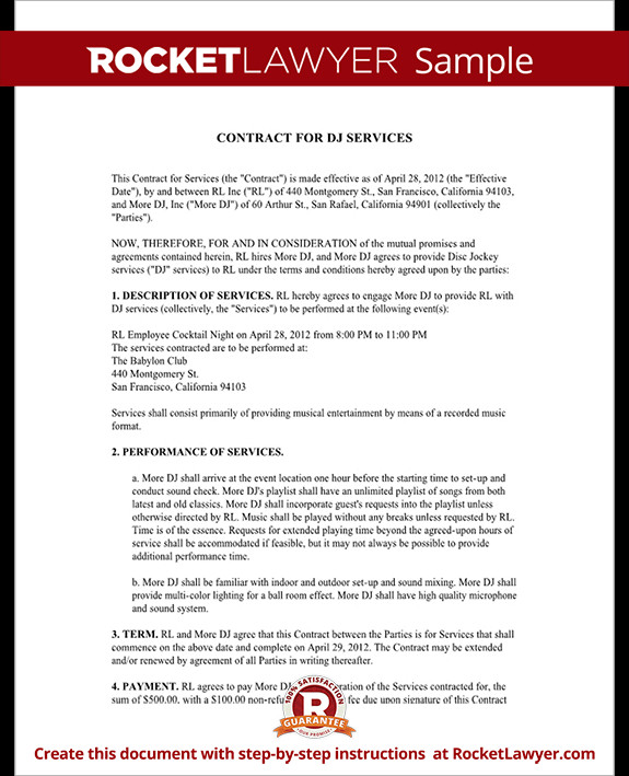 Dj Services Contract Template Dj Contract Template Dj Agreement with Sample