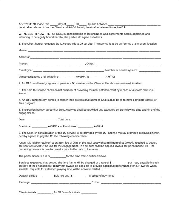 Dj Services Contract Template Sample Dj Contract 14 Examples In Word Pdf Google