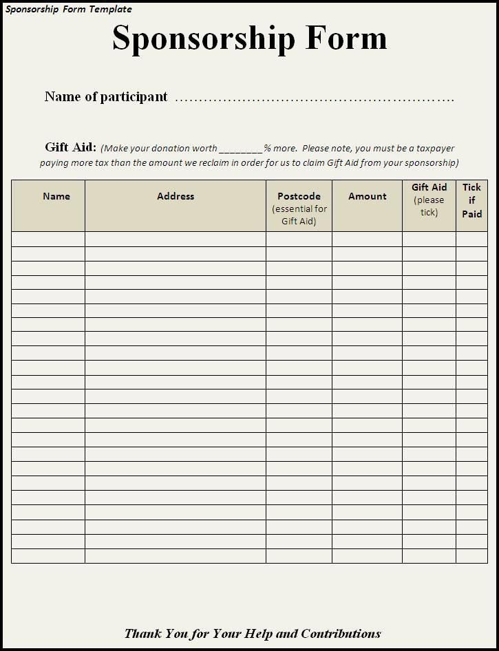 Donation form Template Word Sponsorship form Template Pals