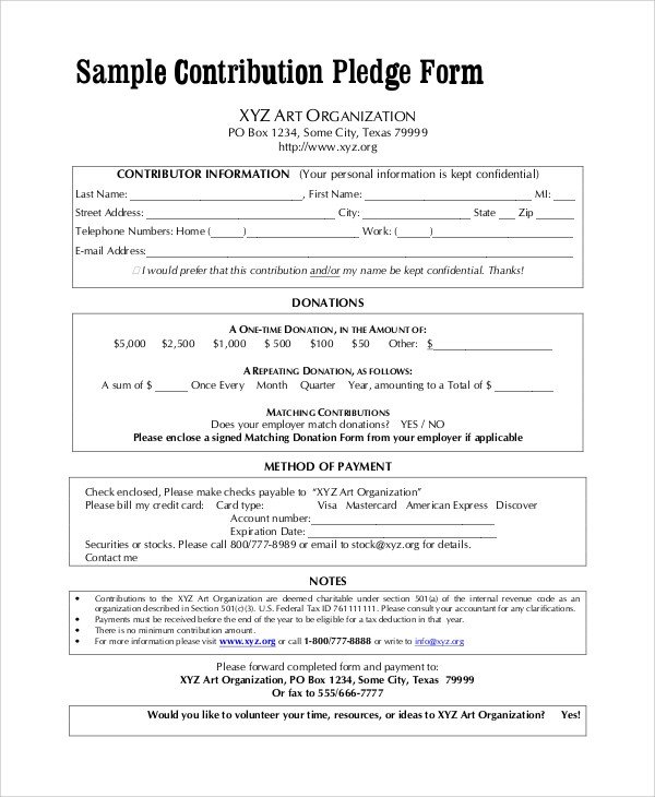 Donation Pledge Card Template 8 Sample Pledge forms Pdf Word