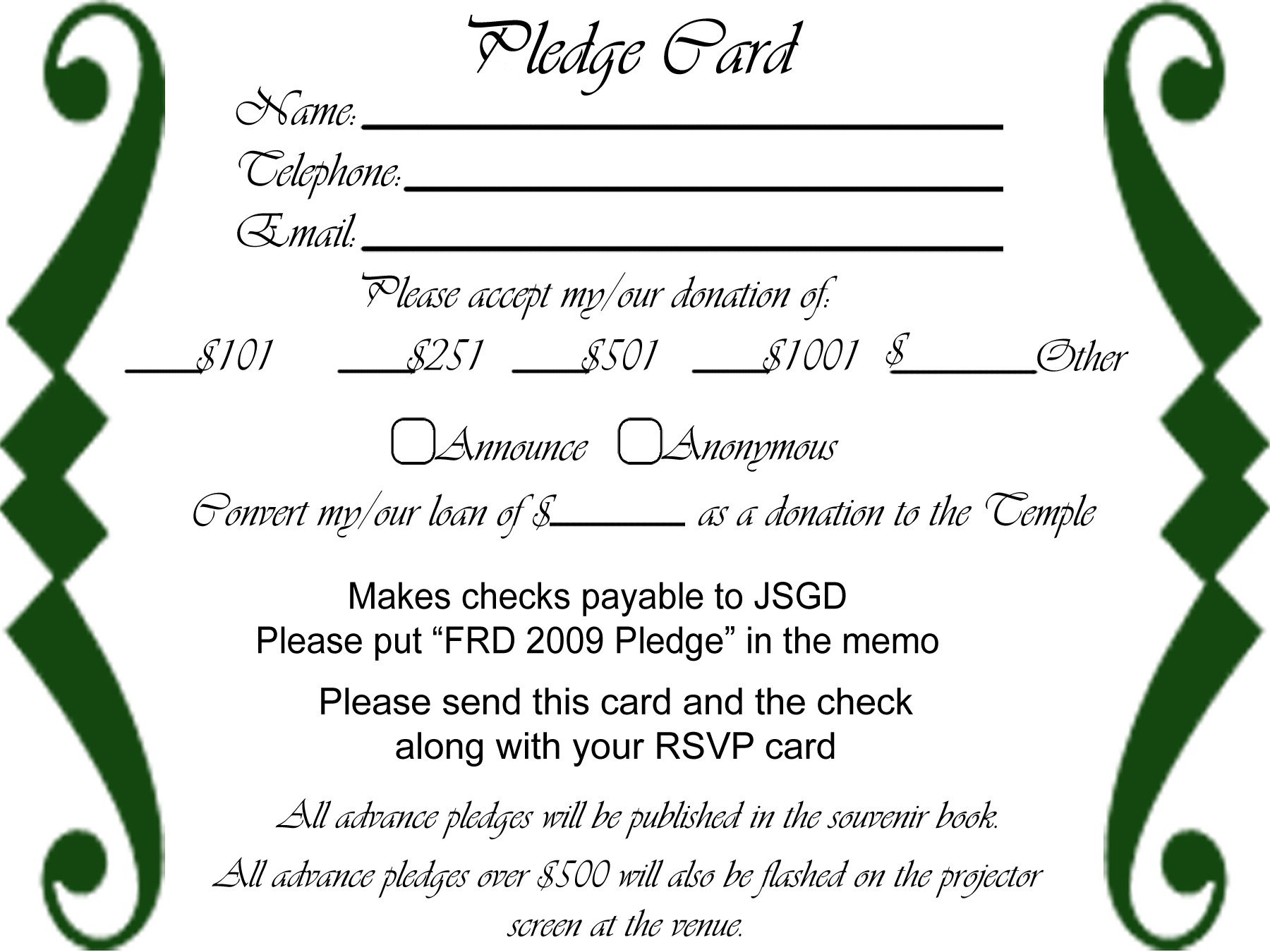 Donation Pledge Card Template Free Pledge Card Template