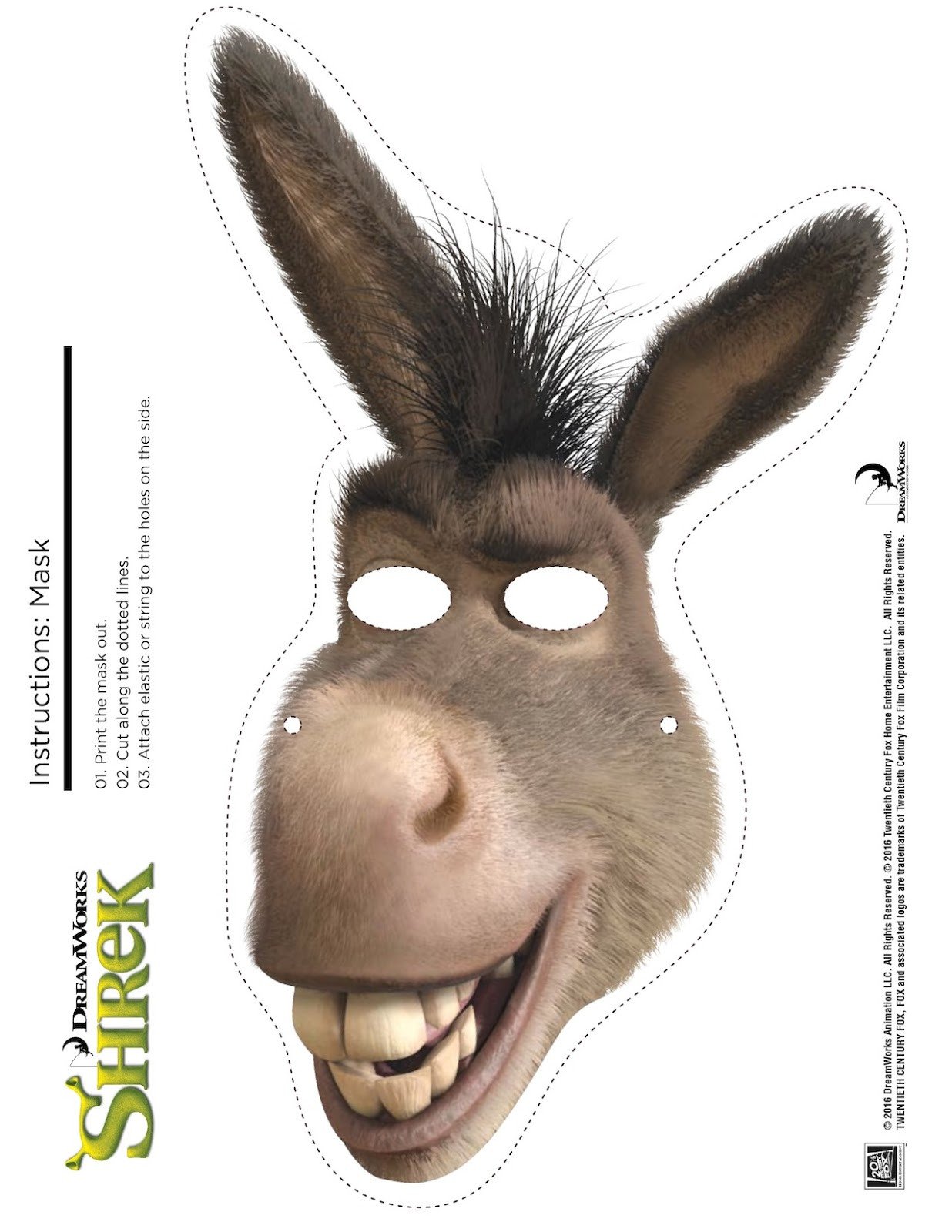 Donkey Mask Template Shrek Booth Props Print Free Printable Shrek Mask