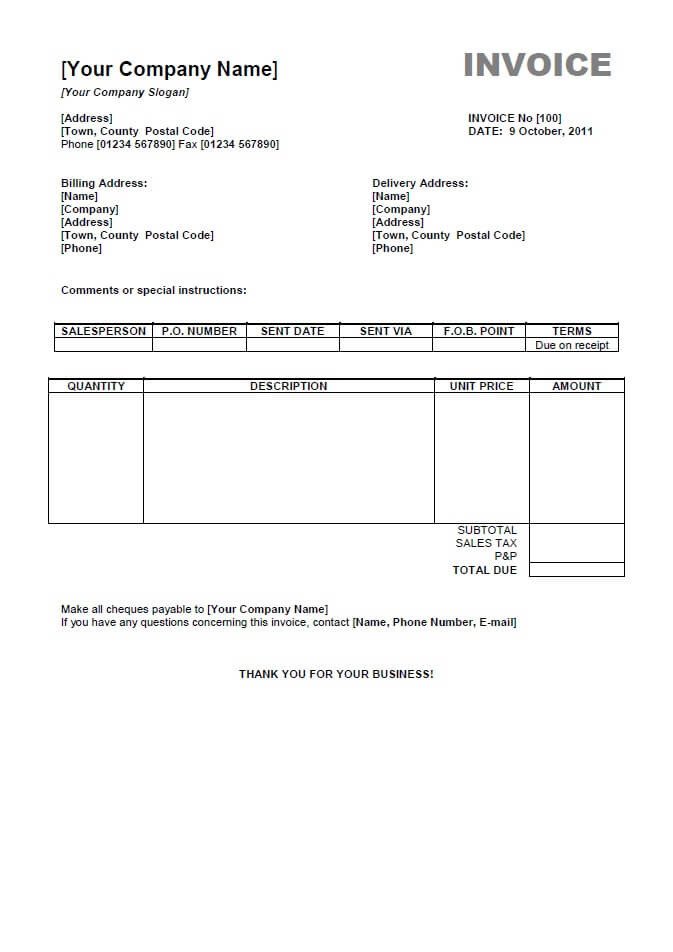Download Invoice Template Word Free Invoice Templates for Word Excel Open Fice