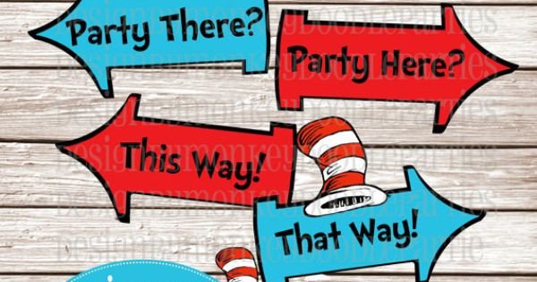 Dr Seuss Arrows Free Printables Whimsical Blue and Red Rhyming Printable Party Arrow Signs