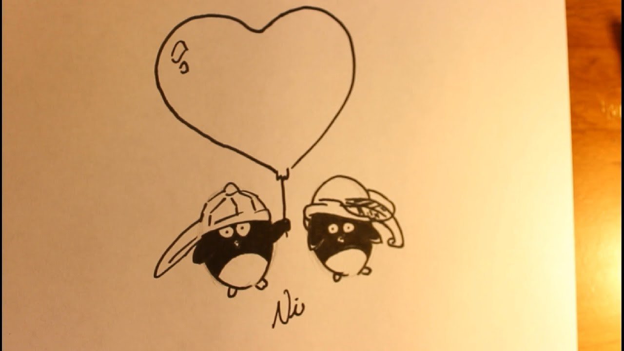 Drawing Pictures Of Love How to Draw Cartoon Penguins In Love Valentine S Day