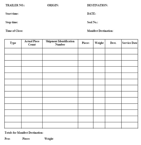 Driver Manifest Template 7 Of Truckers Manifest Template