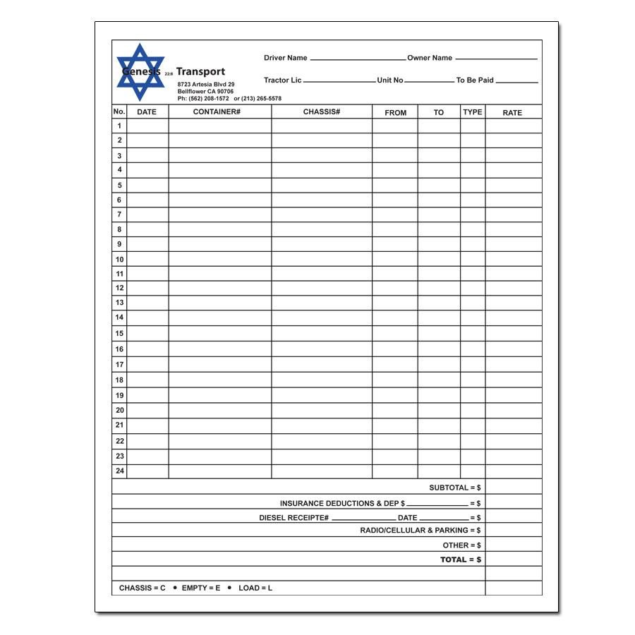 Driver Manifest Template Trucking Pany forms and Envelopes Custom Printing