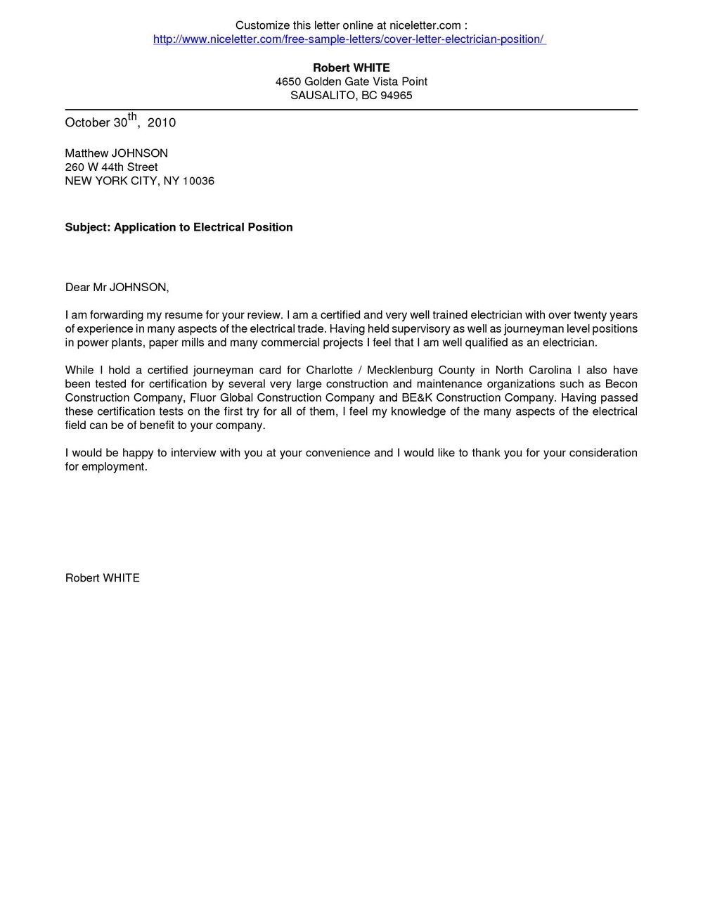 Easy Pickins Job Application Electrician Job Application Cover Letter Job