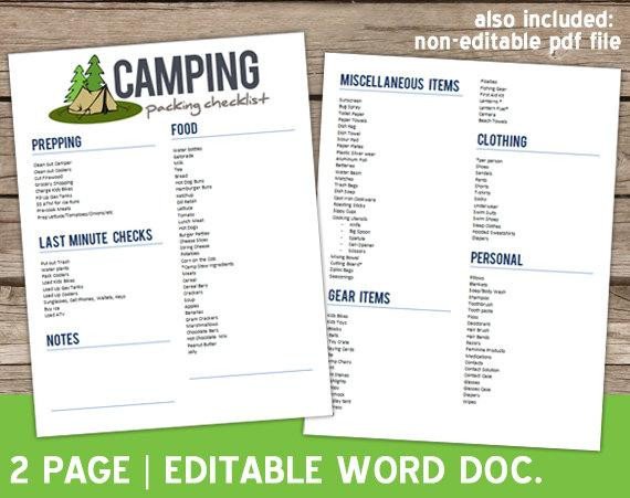 Editable Checklist Template Word Editable Camping Checklist for Summer Word Document