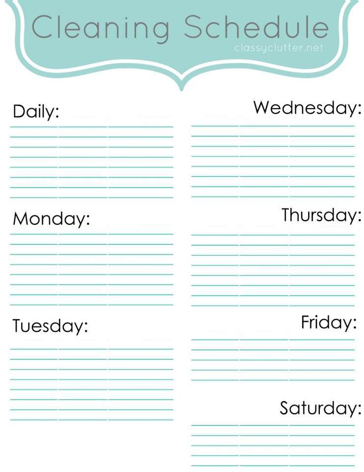 Editable Cleaning Schedule Template Editable Cleaning Schedule Template