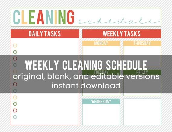 Editable Cleaning Schedule Template Printable Weekly Cleaning Schedule Editable and Instant