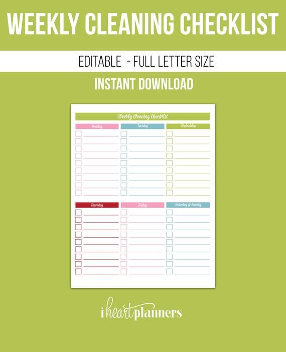 Editable Cleaning Schedule Template Weekly Cleaning Checklist Editable Printable Pdf Instant