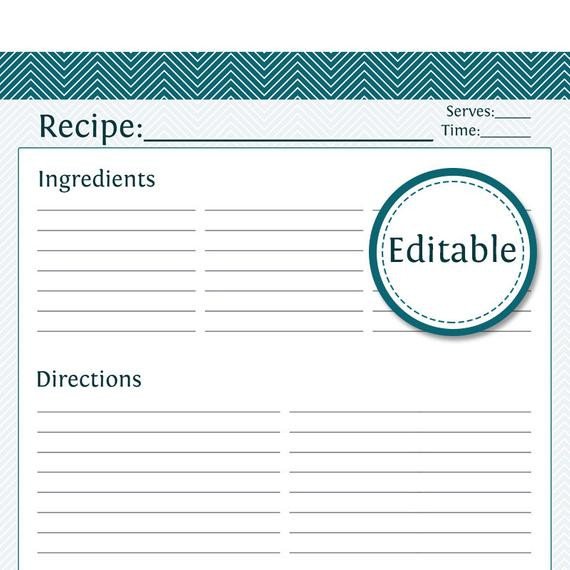 Editable Recipe Card Template Recipe Card Full Page Editable Printable Pdf by organizelife