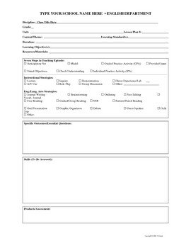 Ela Lesson Plan Template Free English Ela Lesson Plan Template by Tracee orman