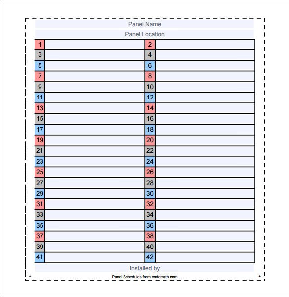 Electric Panel Schedule Template 19 Panel Schedule Templates Doc Pdf