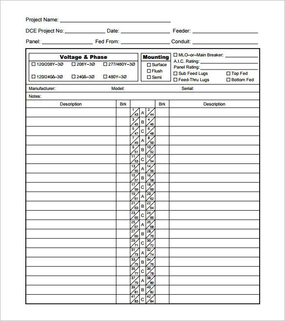 Electric Panel Schedule Template 19 Panel Schedule Templates Doc Pdf