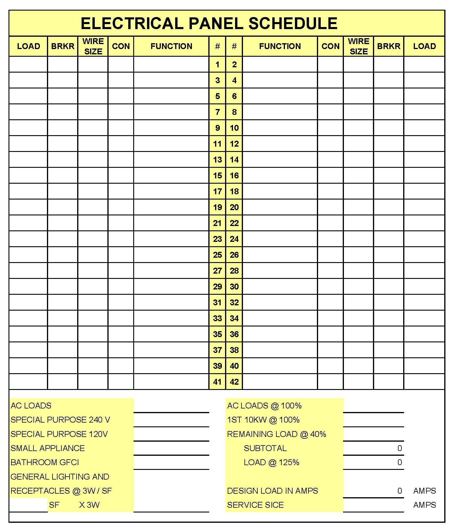 Electric Panel Schedule Template Panel Schedule Template Square D – Printable Schedule Template