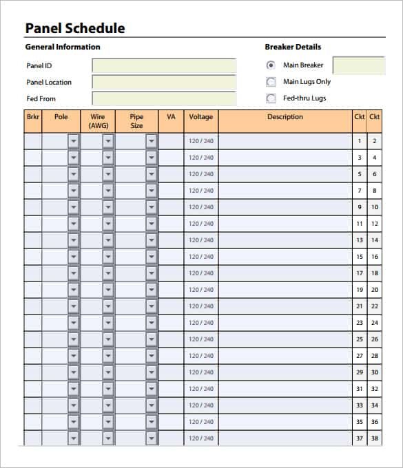 Electric Panel Schedule Template Panel Schedule Template Word Excel
