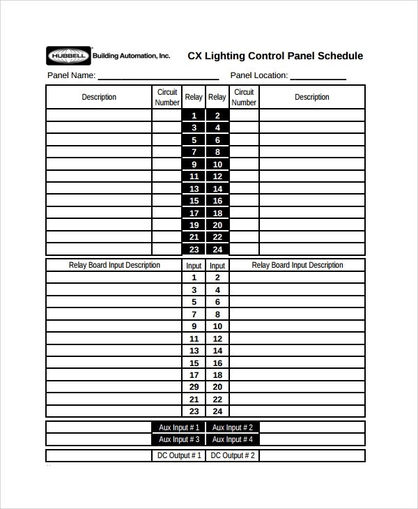 Electric Panel Schedule Template Sample Panel Schedule Template 7 Free Documents