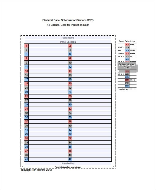 Electric Panel Schedule Template Sample Panel Schedule Template 7 Free Documents