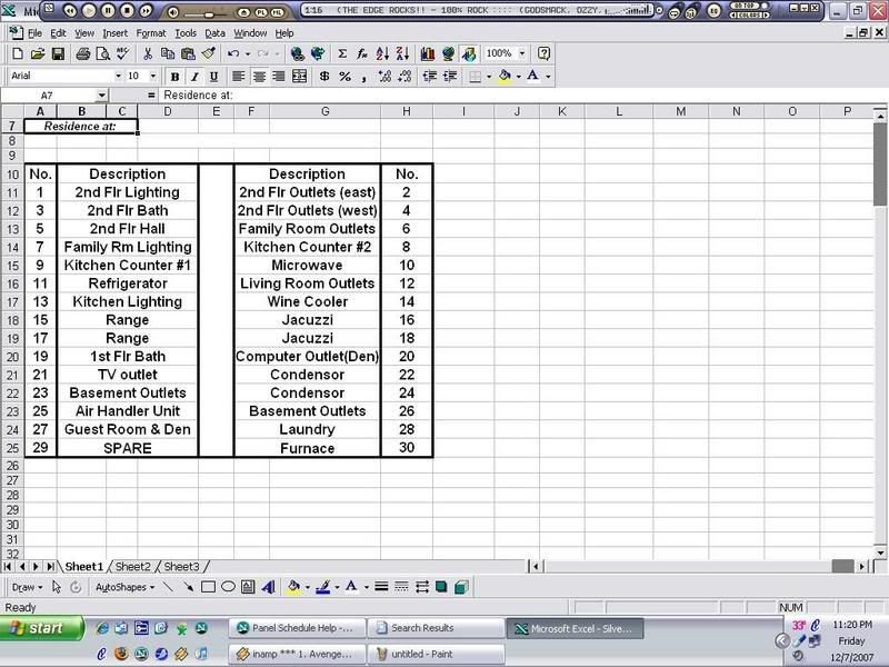 Electrical Panel Schedule Excel Template Panel Schedule Help