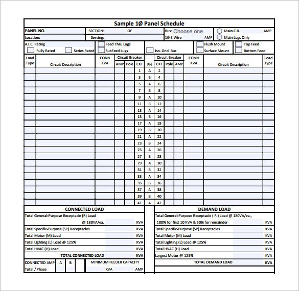 Electrical Panel Schedule Template Excel Electrical Panel Schedule Template Panel Schedule Template