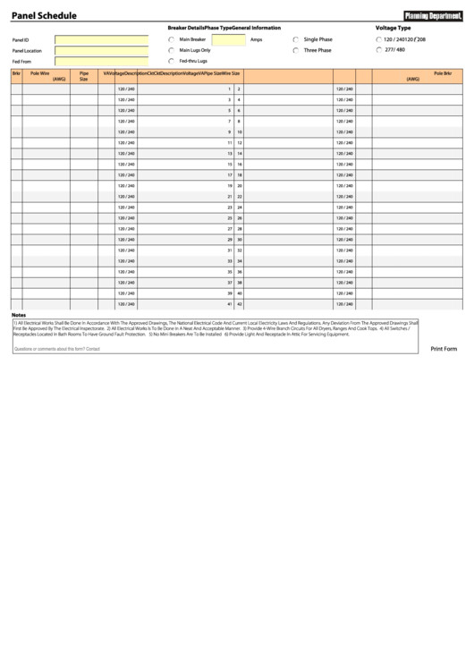 Electrical Panel Schedule Template Pdf Fillable Electrical Panel Schedule Template Printable Pdf
