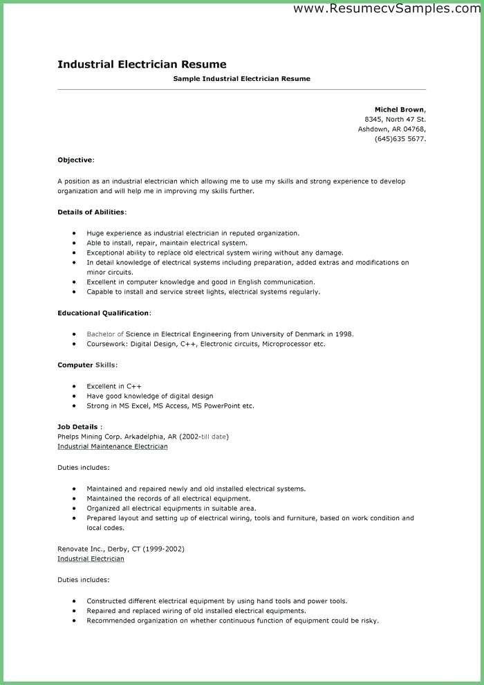 Electrician Resume Template Microsoft Word Electrician Resume Sample In Word format Achance2talk