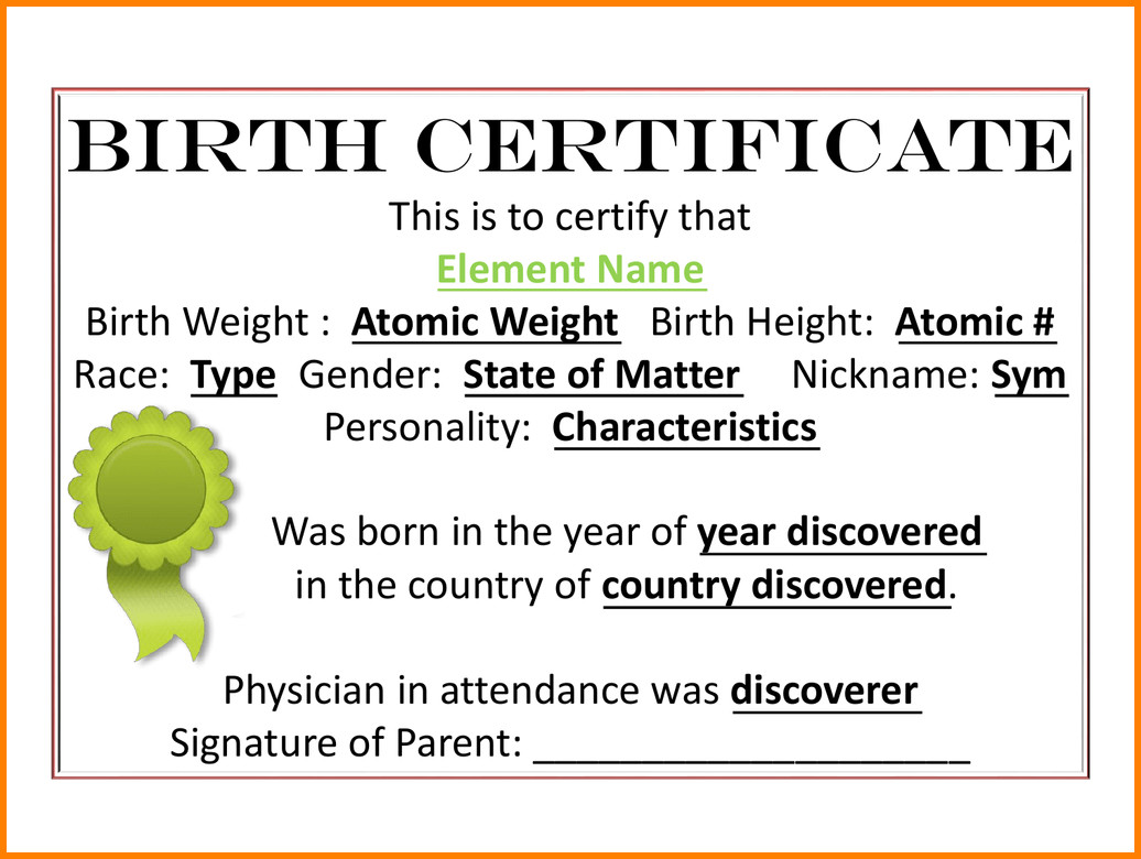 Element Birth Certificate 7 Element Birth Certificate