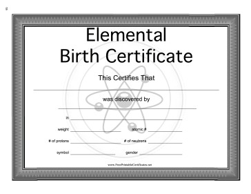 Element Birth Certificate Elemental Birth Certificate