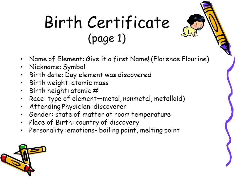 Element Birth Certificate Physical Science Final Exam Ppt