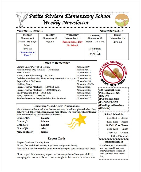 Elementary School Newsletter Template Sample Weekly Newsletter Template 9 Free Documents