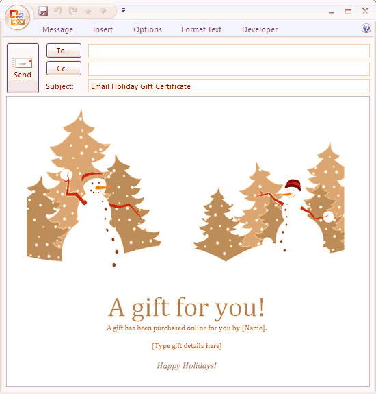 Email Gift Certificate Template E Mail Message Holiday Gift Certificate Free