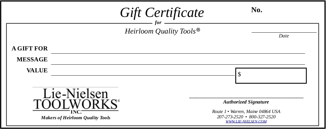 Email Gift Certificate Template Email Gift Certificate Lie Nielsen toolworks