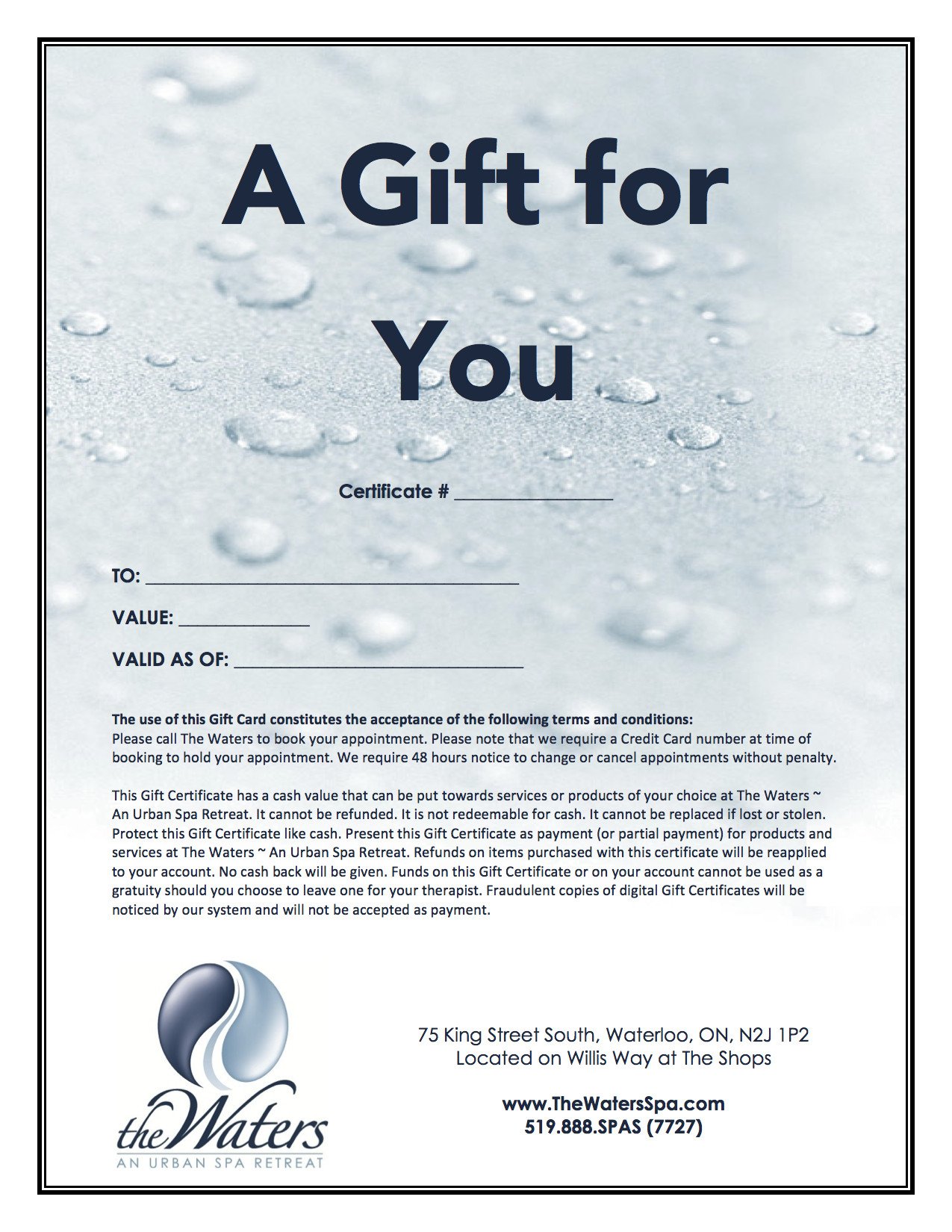 Email Gift Certificate Template Email Gift Certificate the Waters Spa