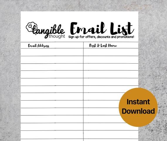 Email Sign Up Template Email List Template Newsletter Sign Up form Digital Pdf