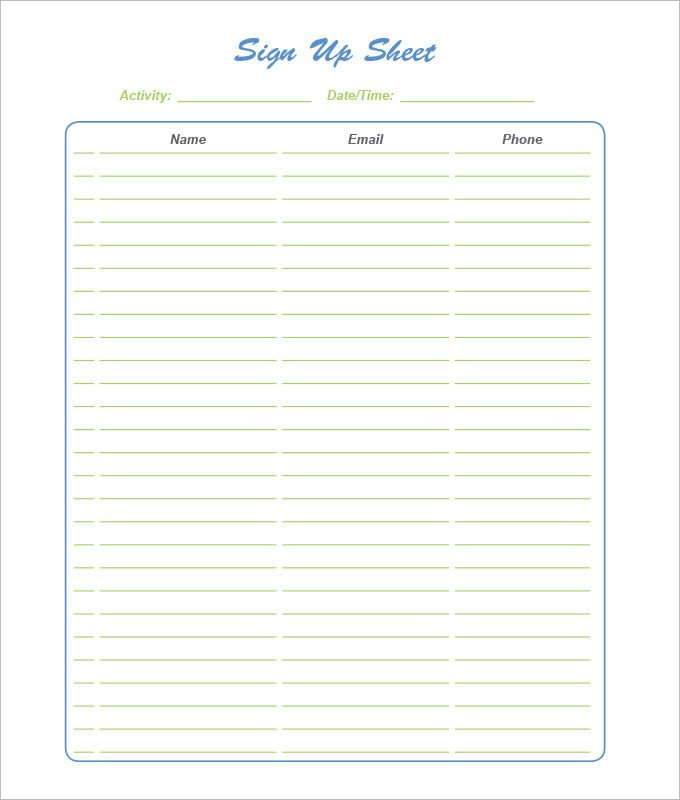 Email Signup Sheet Template Sign Up Sheets 58 Free Word Excel Pdf Documents