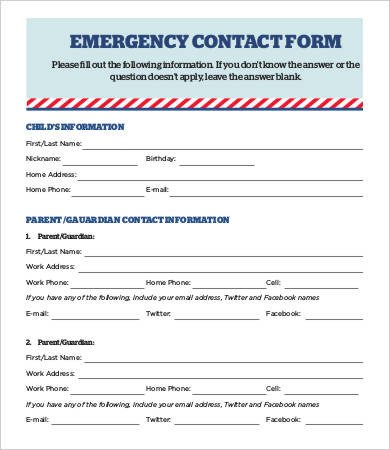 Emergency Contact form Template Word 11 Emergency Contact forms Pdf Doc
