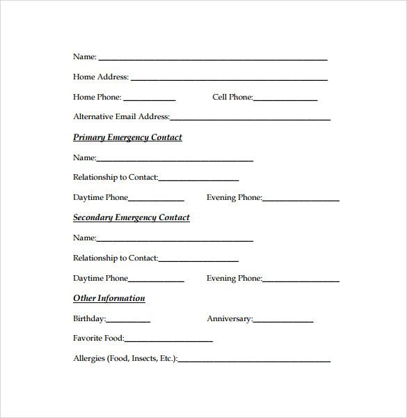Emergency Contact form Template Word Emergency Contact forms 11 Download Free Documents In