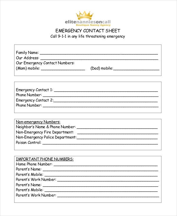 Emergency Contact form Template Word Free Contact List Template 10 Free Word Pdf Documents