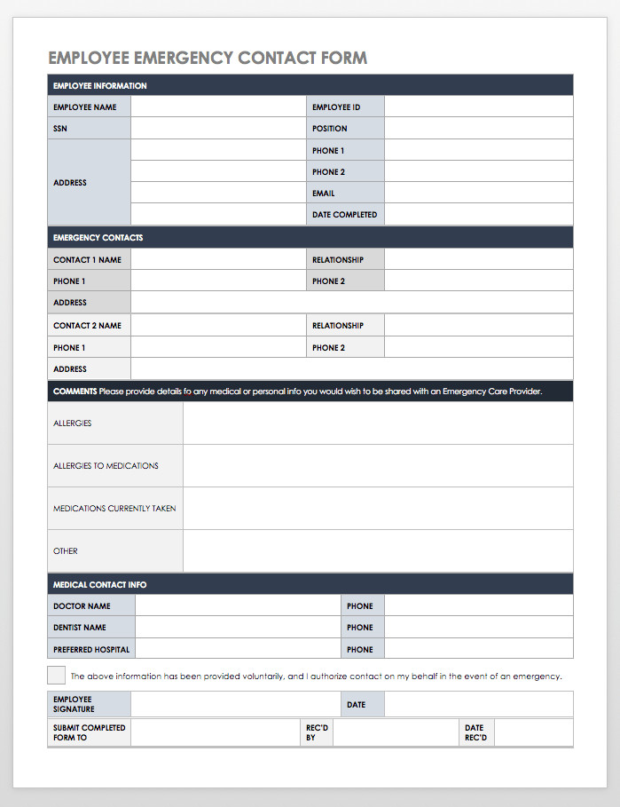 Emergency Contact form Template Word Free Contact List Templates