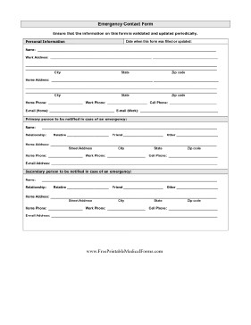 Emergency Contact form Template Word Printable Detailed Emergency Contact form