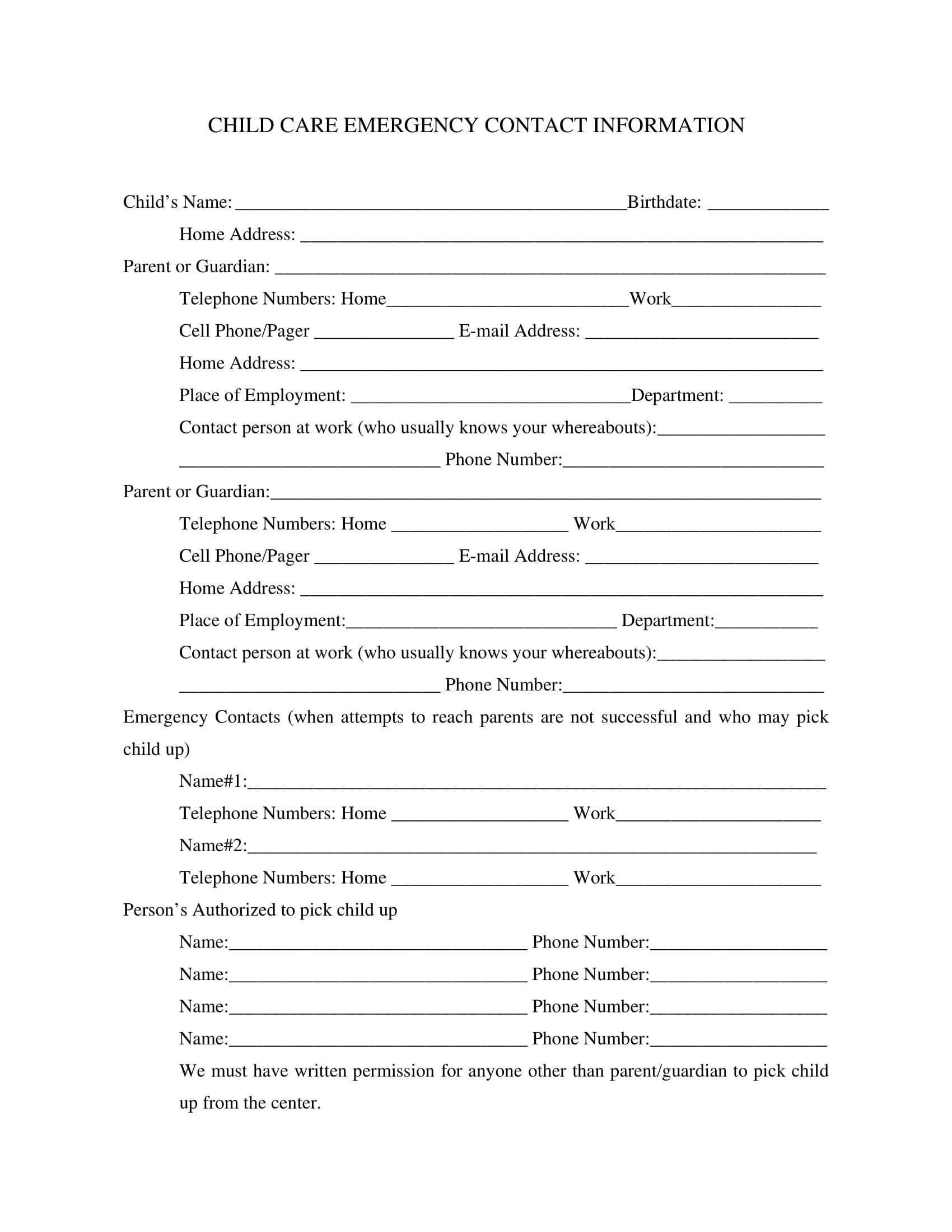 Emergency Contact Information form 10 Emergency Information form Examples Pdf