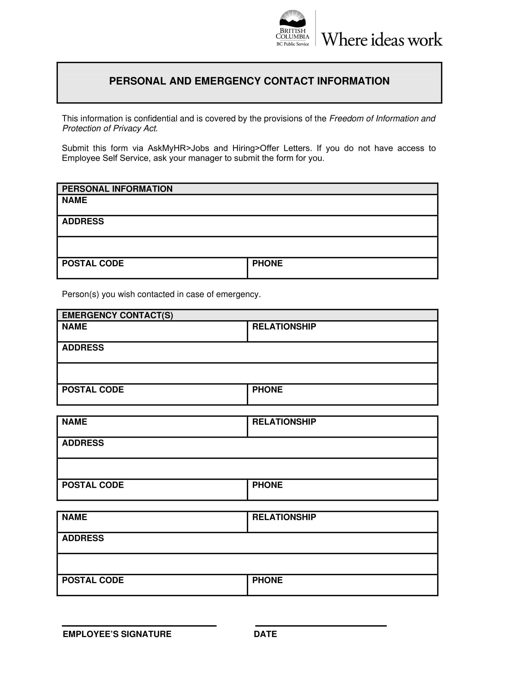 Emergency Contact Information form 10 Emergency Information form Examples Pdf