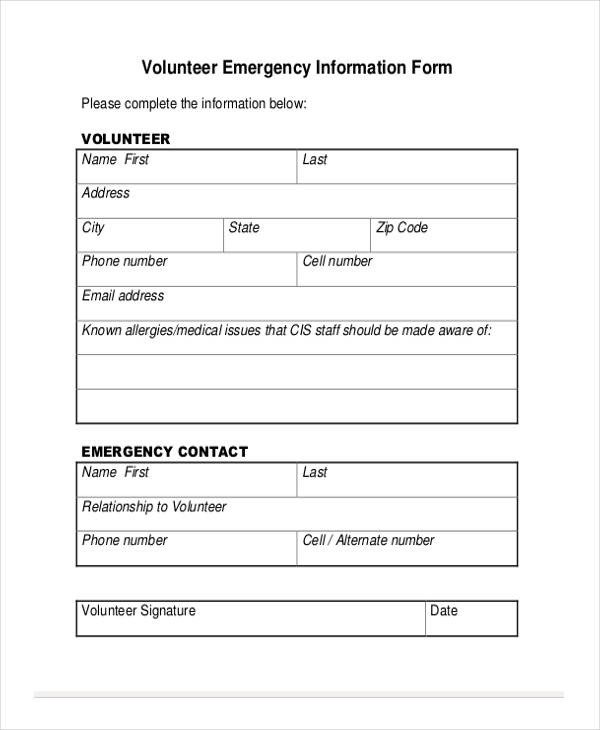 Emergency Contact Information form 34 Emergency Contact forms