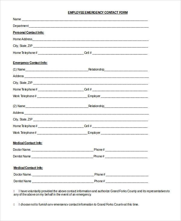 Emergency Contact Information form 8 Sample Emergency Contact forms Pdf Doc