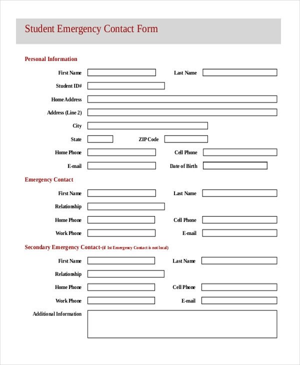 Emergency Contact Information form Sample Emergency Contact form 11 Free Documents In Word